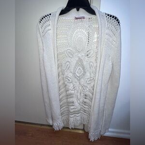 Calypso St. Barth crochet fringe open front cardigan size S.